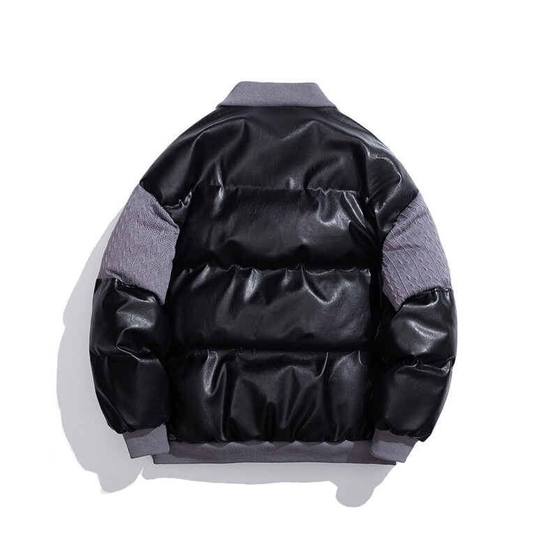 1白底毛线衣拼接PU皮棉衣男成分：聚酯纤维MY78756P140控198,男装棉衣,星座226-2