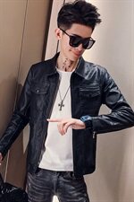 2021秋冬社会精神小伙风修身多拉链水洗皮衣外套，男装夹克，电商C301