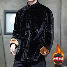 现货男士大码新中式风丝绒加厚保暖压花棉服MY9911-P130控198，男装棉衣，电商A021