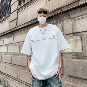 夏季高级感短袖t恤男女小众解构金属扣设计感痞帅美式上衣