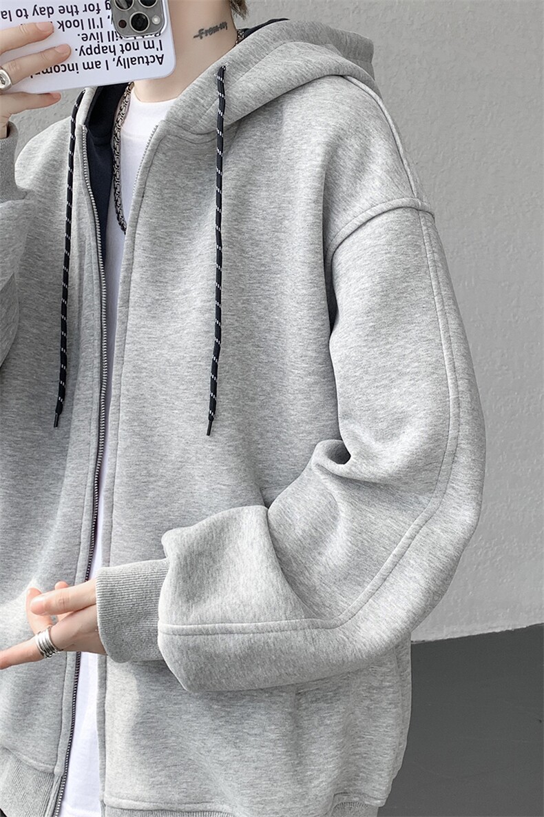 8XL-M秋连帽卫衣男宽松休闲纯色拉链开衫外套拼色帽衫运动WY27P65,女装短外套,电商D206-1