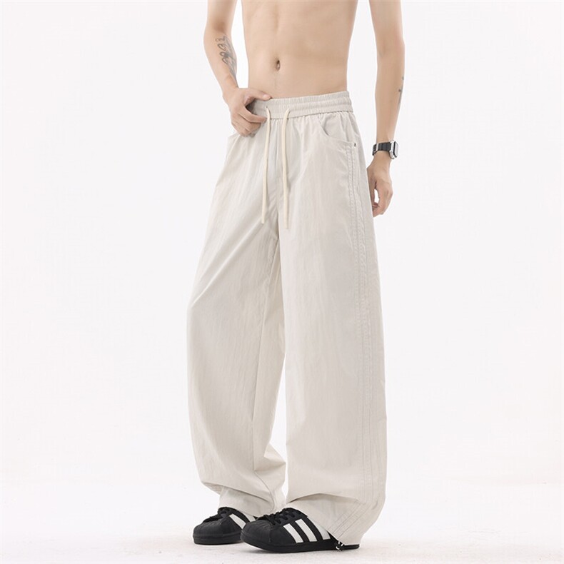 B35325678P55夏季新款冰丝皱弯刀条纹裤裤大口袋男士休闲裤杏,男装牛仔裤,电商B353