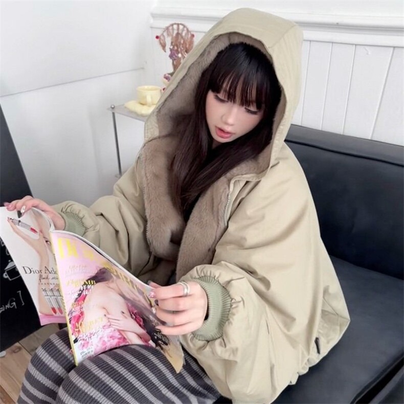 2025新款三色棉花糖两面穿仿貂毛座山雕连帽棉服皮草外套，男装棉衣，四季星座505