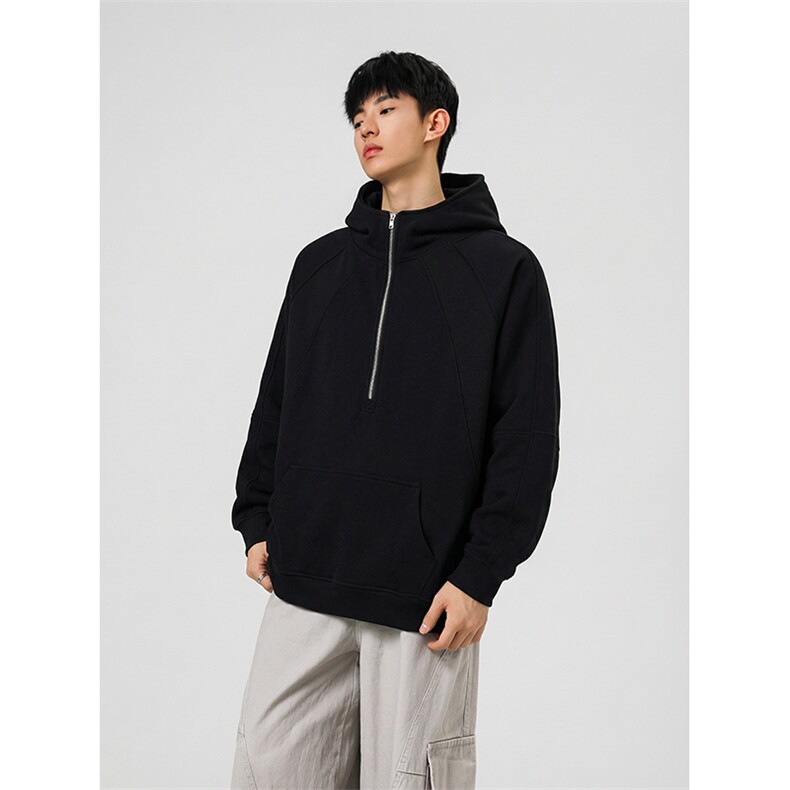 抖音得物高品质二开26春装重磅宽松结构拉链设计高领连帽卫衣W76,男装卫衣,电商A486