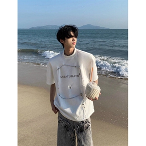 垫肩铆钉t恤男夏季设计感小众cleanfit上衣美式高街短袖 T5576图片