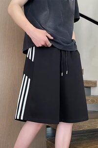 2025美式条纹宽松休闲七分裤男夏潮牌简约百搭时尚运动短裤图片