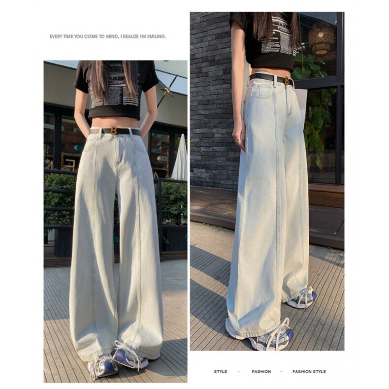 AK2341-P50阔腿牛仔裤夏季新款高腰宽松显瘦垂感直筒拖地裤子,女装休闲裤,星座617A-2
