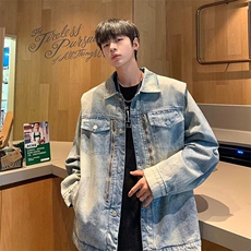 F681P60宽松型外穿时尚港风复古水洗直角垫肩牛仔夹克春秋，男装夹克，星座512-6