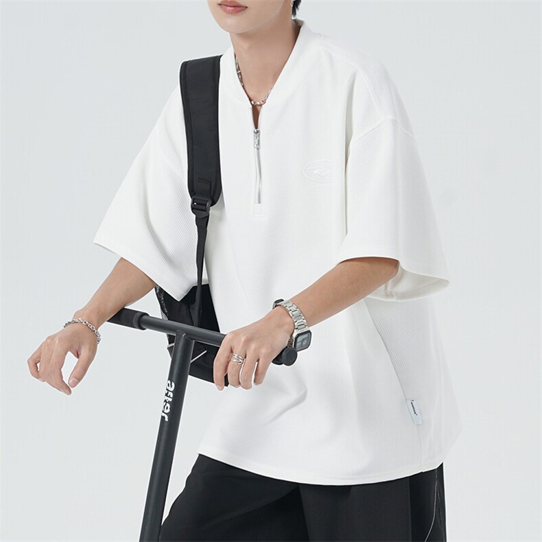 现货-夏季新品华夫格拉链短袖男潮牌百搭宽松T恤-AT23008-P55,男装T恤,电商A351