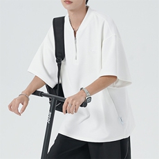 现货-夏季新品华夫格拉链短袖男潮牌百搭宽松T恤-AT23008-P55，男装T恤，电商A351