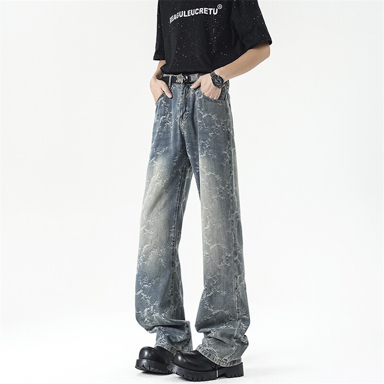 25春夏新款提花牛仔裤男高街潮牌微喇直筒裤NK390P45，男装牛仔裤，星座712