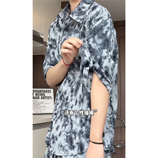 短袖衬衫男+短裤男潮流休闲套装男M-5XL大码TZ78708P50控98模特图，男装休闲套装，星座226-1