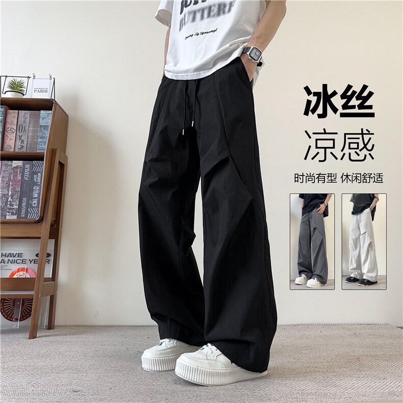 夏季新款美式高街褶皱设计冰丝宽松休闲裤B315-K25798-特p30控58,男装休闲裤,电商B315