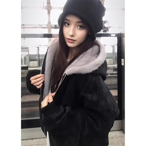 美式复古座山雕短款连帽毛领棉服女冬派克服棉衣外套 MY318图片