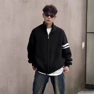 重磅秋冬北极绒开衫毛衣美式复古休闲慵懒风男女立领针织衫外套图片