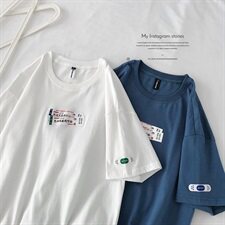 【】A003-HT1157-P25夏装新款包治百病创口贴T恤港风平铺，男装T恤，电商A003
