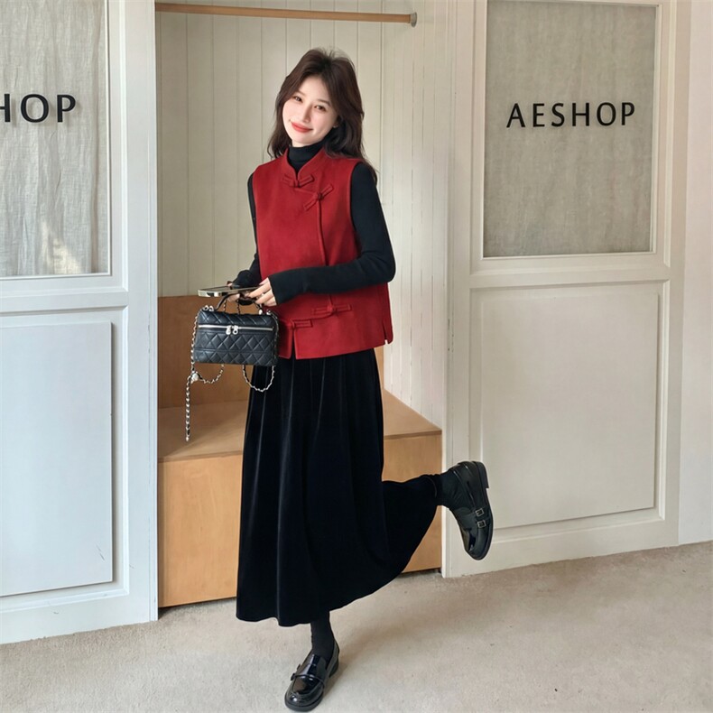 现货主推秋季新中式复古盘扣双面羊毛呢马甲p165-k228,女装马甲,丝露怡语