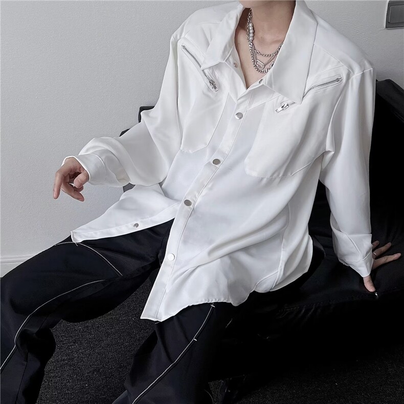 新款金属拉链装饰个性小众潮流设计宽松上衣衬衫-CS068-网络图,男装衬衫,星座1002-2
