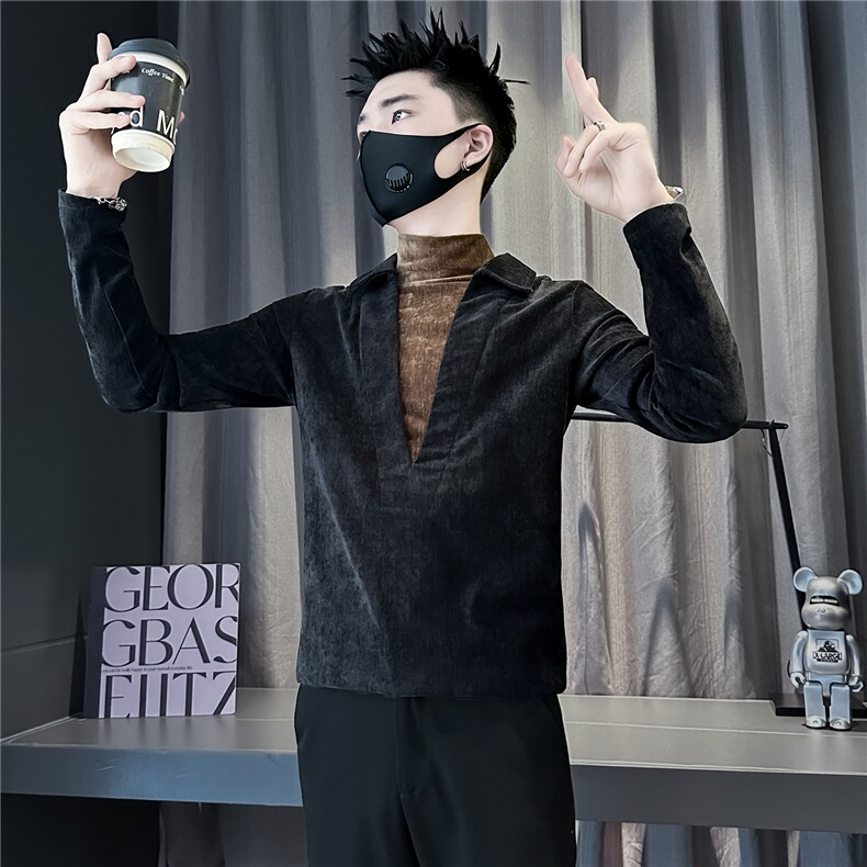 假两件T恤男长袖拼接设计感半高领修身打底301C-CT10-特P58控88,男装T恤,星座301C（原B323）