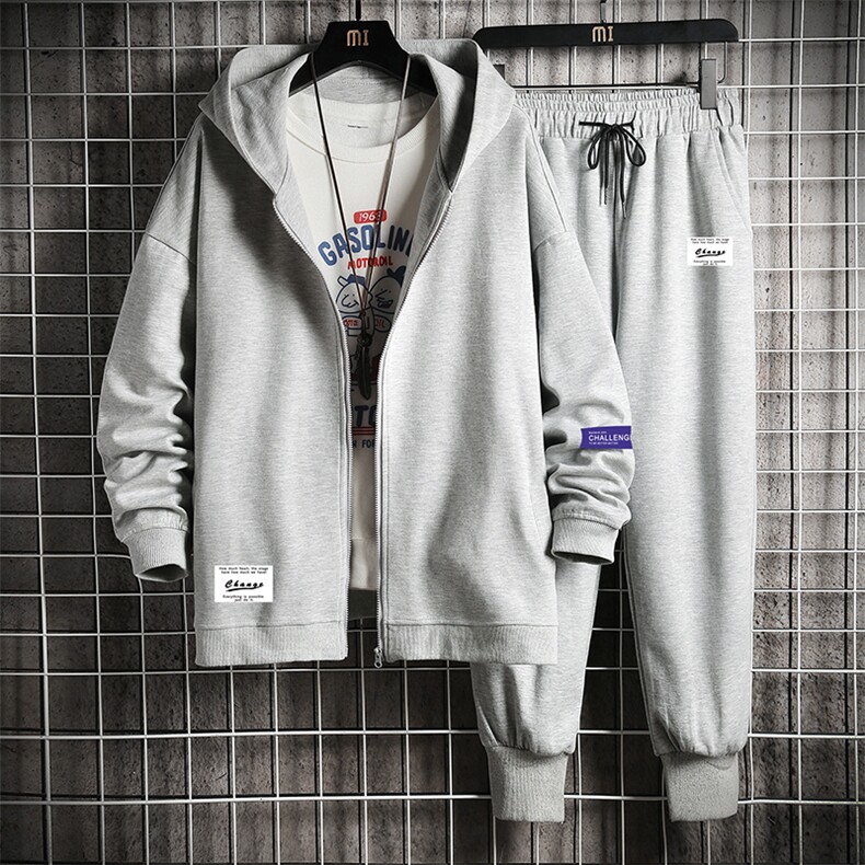 TK6062-P85开衫连帽卫衣套装男运动套装两件套网格挂拍,男装休闲套装,电商A040A