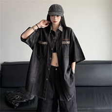 美式高街潮牌时尚高质量短袖衬衫男女复古豹纹拼接衬衣JK1187-P58，男装T恤，星座1103-3