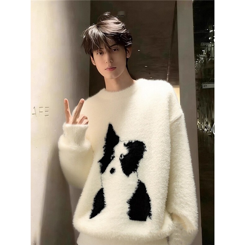 美式卡通小狗套头毛衣男女马海毛针织衫情侣内[610A-MY9595]特P48，男装针织衫/毛衣，星座610A