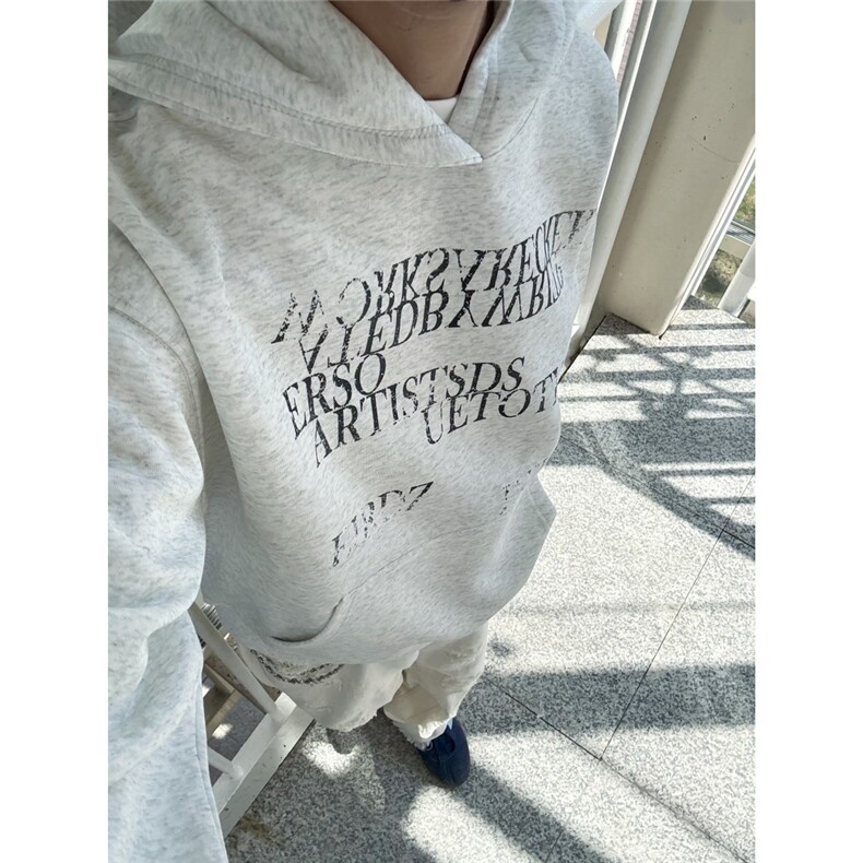 美式渐变斑驳字母印花卫衣男女秋季痞帅休闲情侣外套宽松百搭帽衫,女装短外套,星座203-1