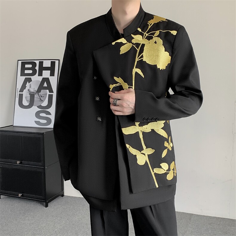 外贸秋季新中式重工刺绣立领西服男士刺绣中山装西装结婚登记外套,男装西服,星座909