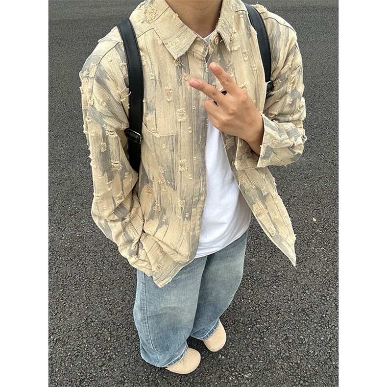新款现货 牛仔长袖条纹衬衫100棉成衣水洗上衣 CS325-P45图片