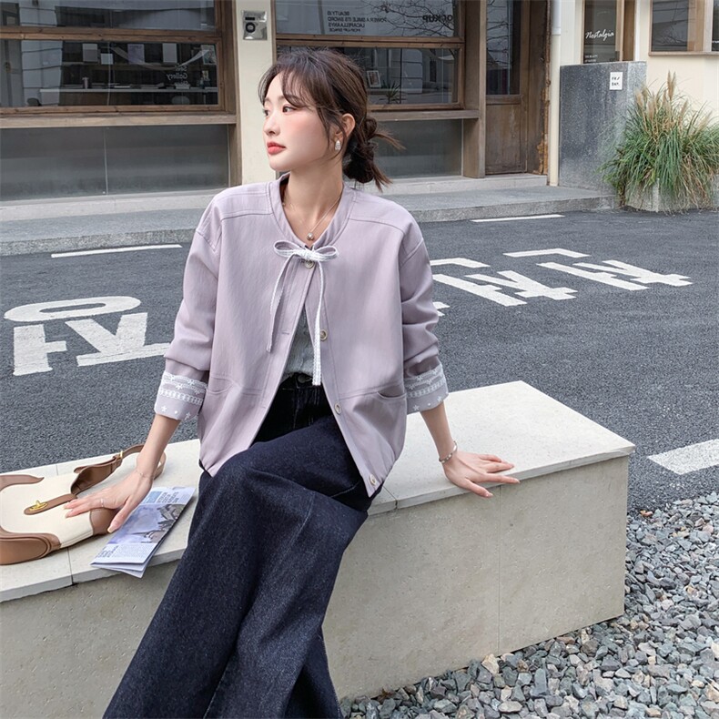 【26现货新款】春拼接短款单排扣圆领皮衣外套,女装皮衣,2C215