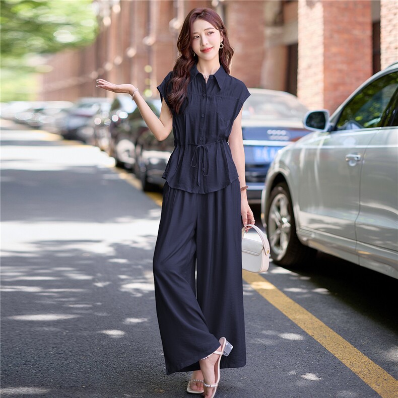 时尚套装女2025夏季新款韩系高级感气质减龄衬衫上衣阔腿裤两件套,女装套装/套裙,难舍钰依