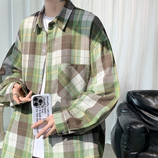 衬衫男2025春季新款港风宽松磨毛格子长袖衬衣CS603-特P27无差价，男装衬衫，星座214-3
