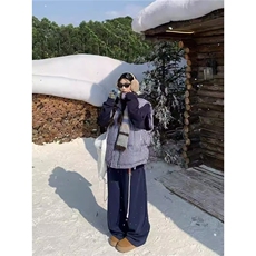 美式复古蓝色格子棉服马甲男款秋冬潮牌叠穿背心外穿立领坎肩马夹，男装棉衣，星座1013-1