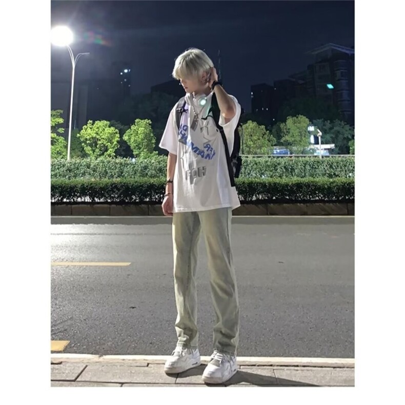 黄泥微喇叭牛仔裤男春秋季潮流百搭大码潮牌直筒修身美式高街裤子,男装牛仔裤,星座218-1（原230）