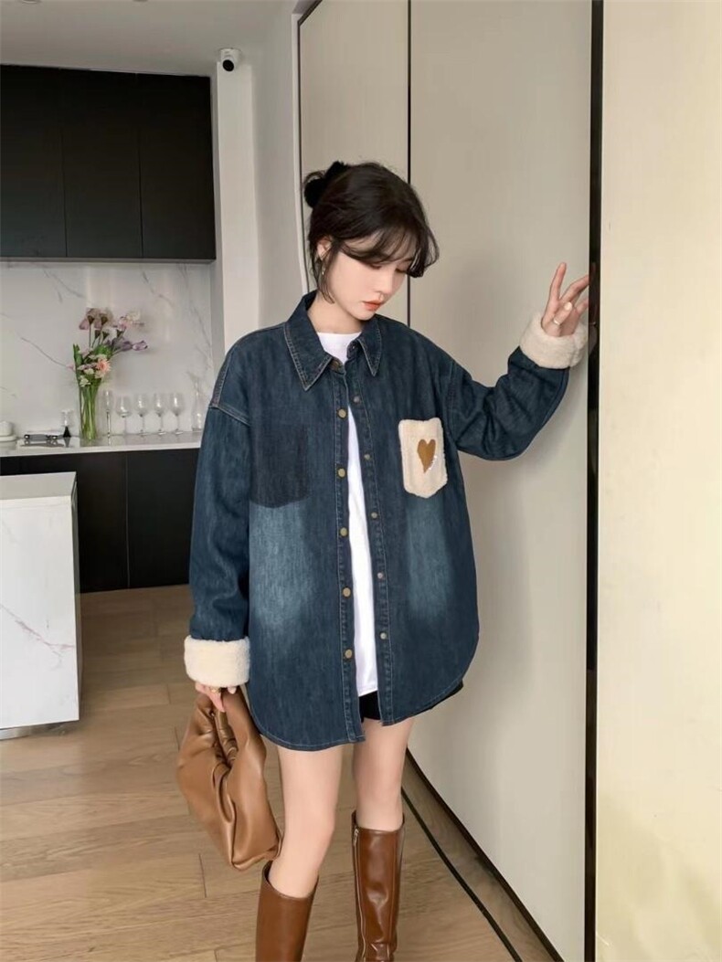 爱美欧现货加绒牛仔衬衣，其它，爱美欧