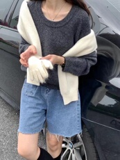 毛衣女秋冬季慵懒风奶低圆领套头内搭针织衫上衣厚，女装针织衫/毛衣，半城羊绒