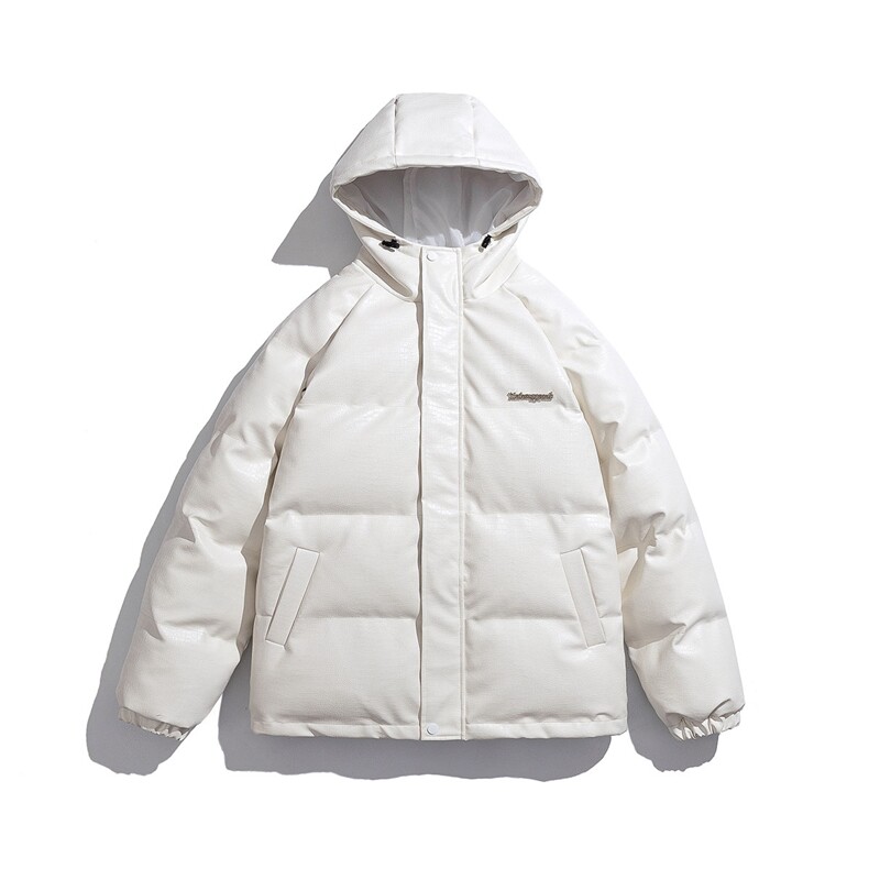 白底连帽鳄鱼纹金属装饰设计大码潮流休闲棉衣男MY77744P128控168，男装棉衣，星座227-7