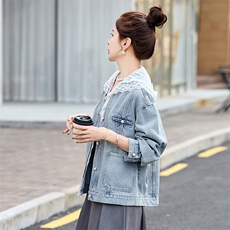 蕾丝拼接连帽牛仔外套女2025早春新款韩版设计感宽松百搭爆款上衣，女装短外套，韩然一族