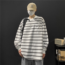 条纹卫衣男秋季美式高街潮牌打底衫长袖t恤宽松休闲外套WA088-p40，男装T恤，星座1008