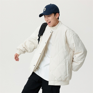 冬季纯色菱形格棒球服棉服加绒保暖宽松休闲简约款棉衣MY606-P75图片