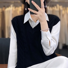 2025年夏季宽松型常规套头单件圆领无袖背心马甲时尚百搭，女装羊毛衫，春贝羊绒