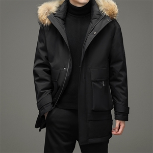 男士冬季毛领连帽羽绒服中长款保暖休闲羽绒外套男ZELD9842-P410图片
