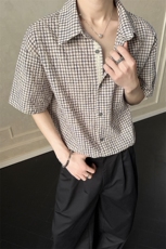 2026夏季新款格子肌理感大码短袖衬衫男CD6407-特P38建议零售价98，男装T恤，电商A001