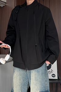 JK2608/P65春装新款现货立领夹克男多拉链宽松潮流大码外套上衣图片