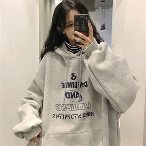 C0232-P55  灰色字母基础款连帽带抽绳 学生卫衣 男女款上衣图片