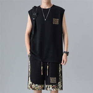 刺绣背心两件套汗衫夏季小熊短裤休闲运动套装男A266-TZ1108-P46图片