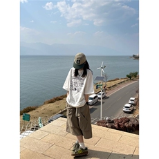 夏季薄款户外速干美式复古大口袋工装七分裤男款宽松大码运动短裤，男装牛仔裤，星座506A