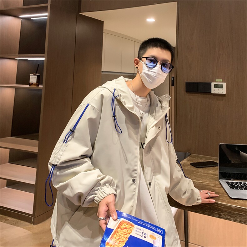 JK6008/P60秋装港风抽绳连帽夹克男女外套宽松大码上衣男装,男装夹克,电商A141