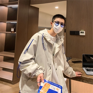 JK6008/P60秋装港风抽绳连帽夹克男女外套宽松大码上衣男装