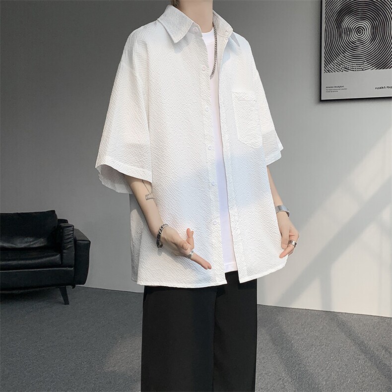 8XL-M泡泡纱盐缩肌理短袖衬衫男夏季冰丝外套防晒衬衣DC28011P36图片